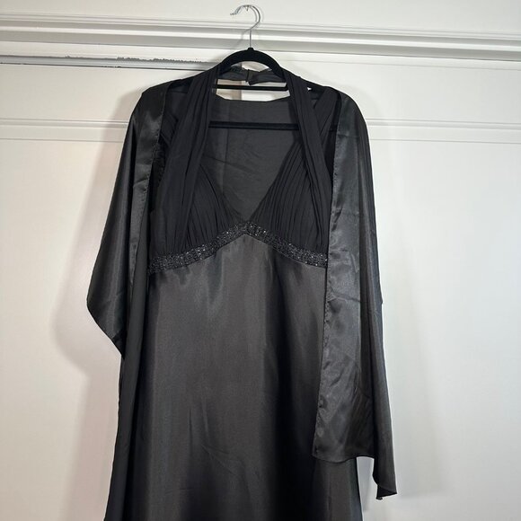 Vintage Aspeed 90s y2K Black Beaded Satin Maxi Dress with Shawl 2XL - Picture 12 of 12